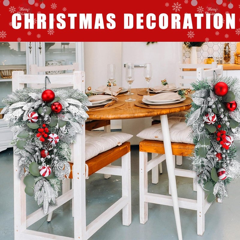 FineCheer 2 Pcs Christmas Teardrop Swags for Front Door 22 Inch Artificial Pine Swag Sliver White Mailbox Swag Decoration for Xmas Door Stair Window Fireplace Wall Shelf Hanging Decor (Berries) - Image 4